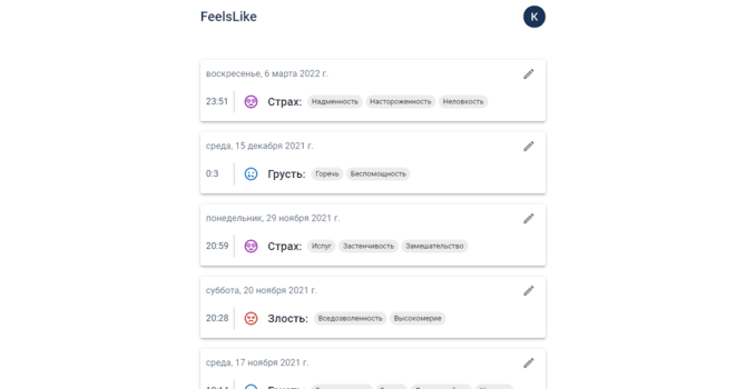 FeelsLike. Дневник эмоций. Практика в когнитивно-поведенческой терапии